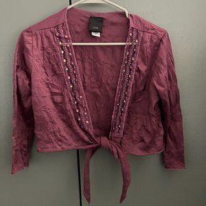 Purple Cropped Cardigan with sequinced trim.  Size small.